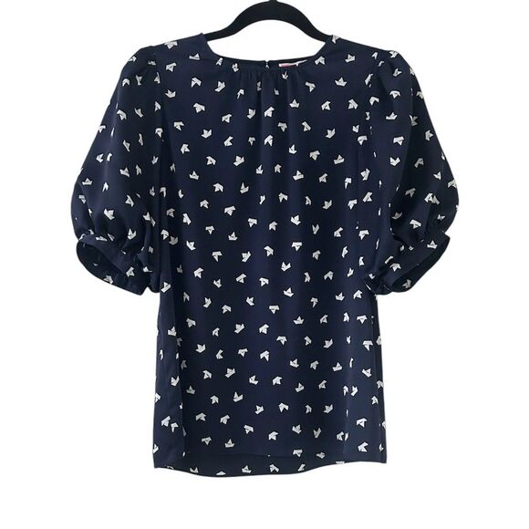 Kate Spade Navy Blue Patterned Blouse Women's Size XXS Designer Nautical Coastal - Picture 2 of 9